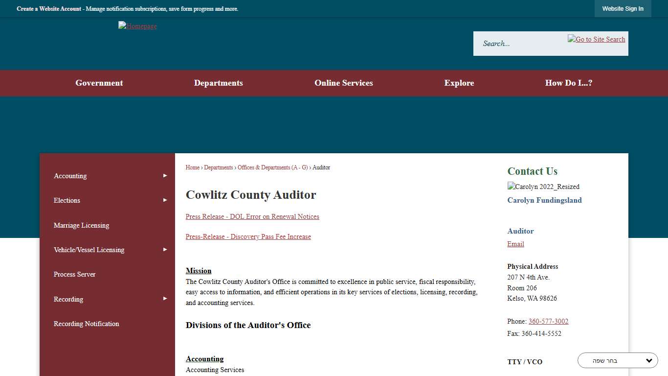 Cowlitz County Auditor | Cowlitz County, WA - Official Website
